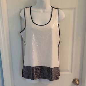 Dana Buchman White and Black Sequin Tank Top